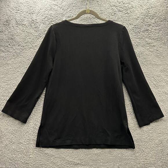 Chico's Size 1 Medium Black Top Rhinestone Grommets on Sleeves Flashy Casual EUC - Picture 8 of 8